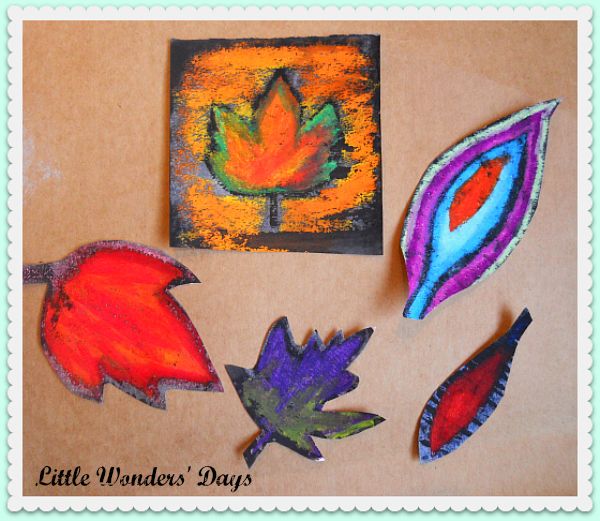 Oil pastel resist fall leaf craft via Little Wonders' Days fall leaf craft for kids
