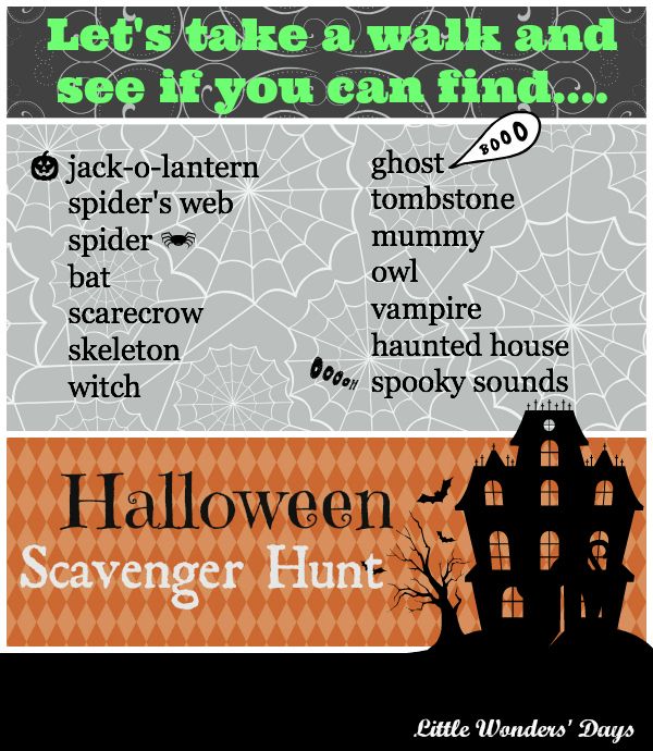 Halloween Scavenger Hunt via Little Wonders' Days kids halloween scavenger hunt list