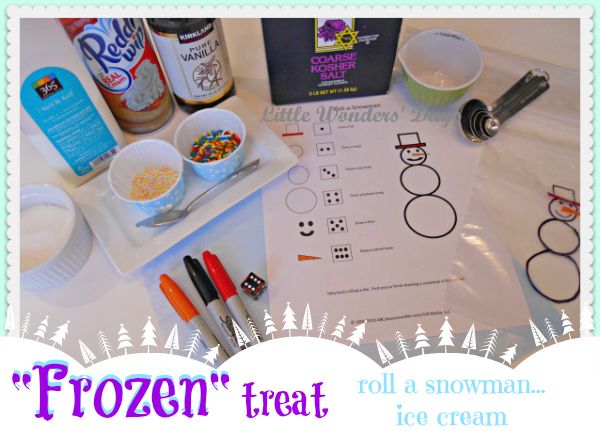 "Frozen" Treat, Roll a Snowman Ice Cream In a Bag Game via Little Wonders' Days Disney movie Frozen go along snack