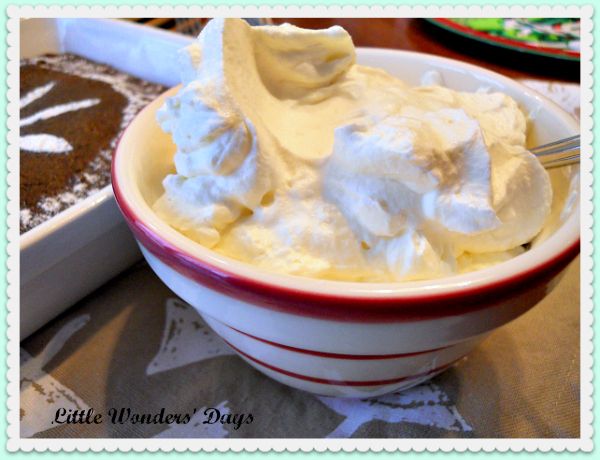 make gingerbread and fresh whipped cream for snow days via Little Wonders' Days what to do indoors on snow days with kids
